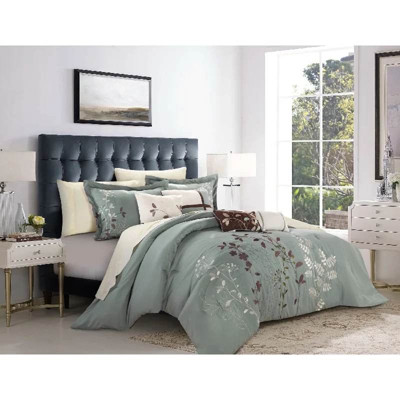 Cotton - filled comforters for a breathable and natural sleep experienceChic Home Fortuno 8-Piece Embroidered Comforter Set, Sage
