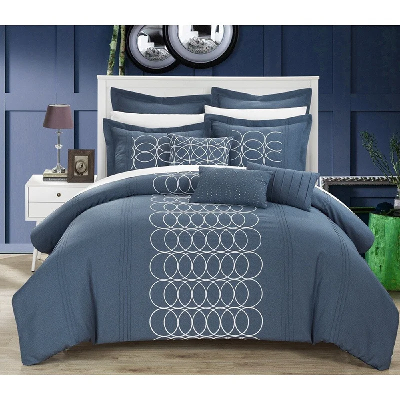 Down - filled comforters for supreme warmth and lightnessChic Home 8-piece Tussard Oversized Blue Comforter Set Down - filled comforters for supreme warmth and lightnessChic Home 8-piece Tussard Oversized Blue Comforter Set