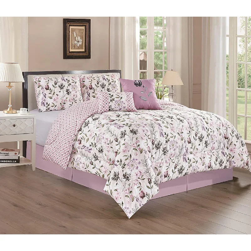 Synthetic - filled comforters like polyester for affordability and hypoallergenic properties5 Piece Comforter Set Soft Bedding Lavender Purple Floral Botanical Queen Size Synthetic - filled comforters like polyester for affordability and hypoallergenic properties5 Piece Comforter Set Soft Bedding Lavender Purple Floral Botanical Queen Size