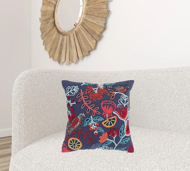 Bolster Pillows for Sofa DecorationSquare Pillows for Modern Home DecorDark Blue Jacobean Bloom Embroidered Throw Pillow Bolster Pillows for Sofa DecorationSquare Pillows for Modern Home DecorDark Blue Jacobean Bloom Embroidered Throw Pillow
