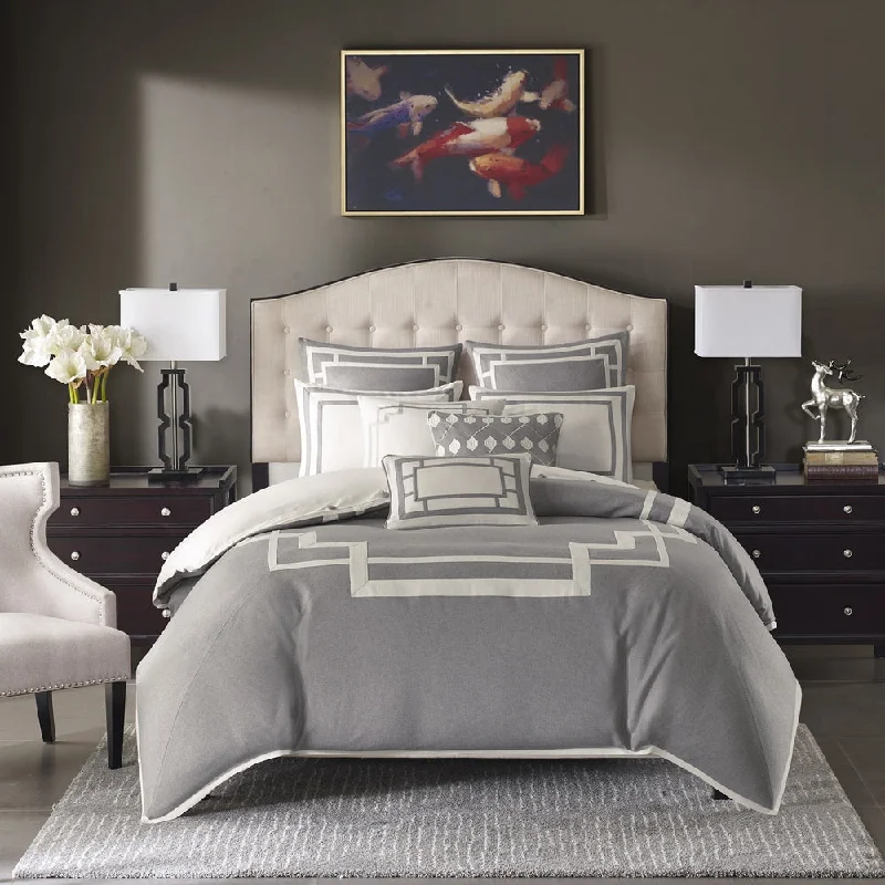 Microfiber - filled comforters that are lightweight and easy to care forMadison Park Signature Savoy Grey Jacquard Pieced Comforter Set Microfiber - filled comforters that are lightweight and easy to care forMadison Park Signature Savoy Grey Jacquard Pieced Comforter Set