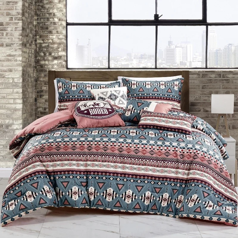 Duck down comforters with a softer feel and good warmth retention7 Piece Comforter Set Blue Pink Western Cowboys Geometric Soft Bedding Duck down comforters with a softer feel and good warmth retention7 Piece Comforter Set Blue Pink Western Cowboys Geometric Soft Bedding
