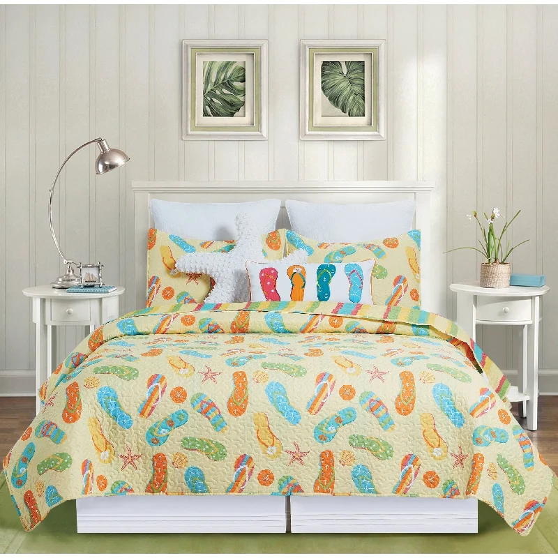 Silk - filled comforters for a luxurious and smooth touchSunny Splash Flip Flops Quilt Set Silk - filled comforters for a luxurious and smooth touchSunny Splash Flip Flops Quilt Set