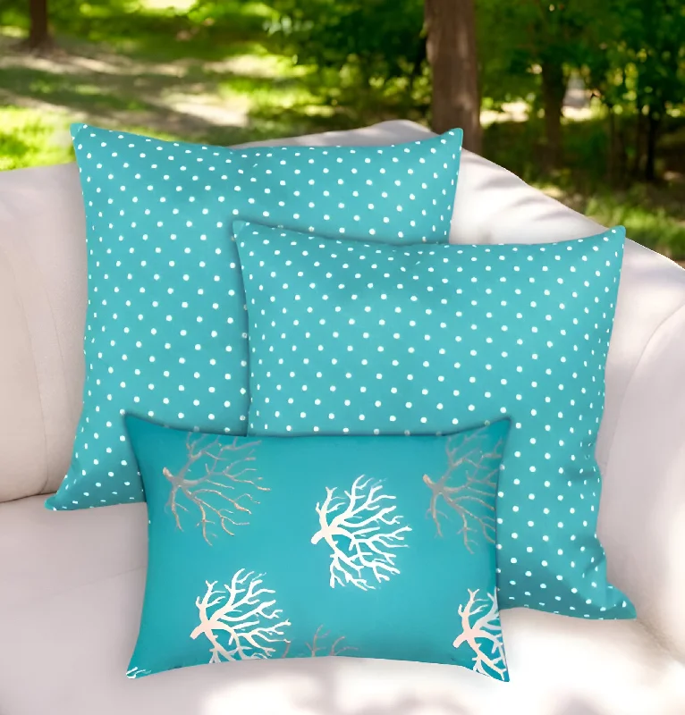 Plush Pillows for a Cozy BedRound Pillows for Boho-Style InteriorsSet of Three Aqua and White Coral Polka Dot Indoor Outdoor Throw Pillow Plush Pillows for a Cozy BedRound Pillows for Boho-Style InteriorsSet of Three Aqua and White Coral Polka Dot Indoor Outdoor Throw Pillow