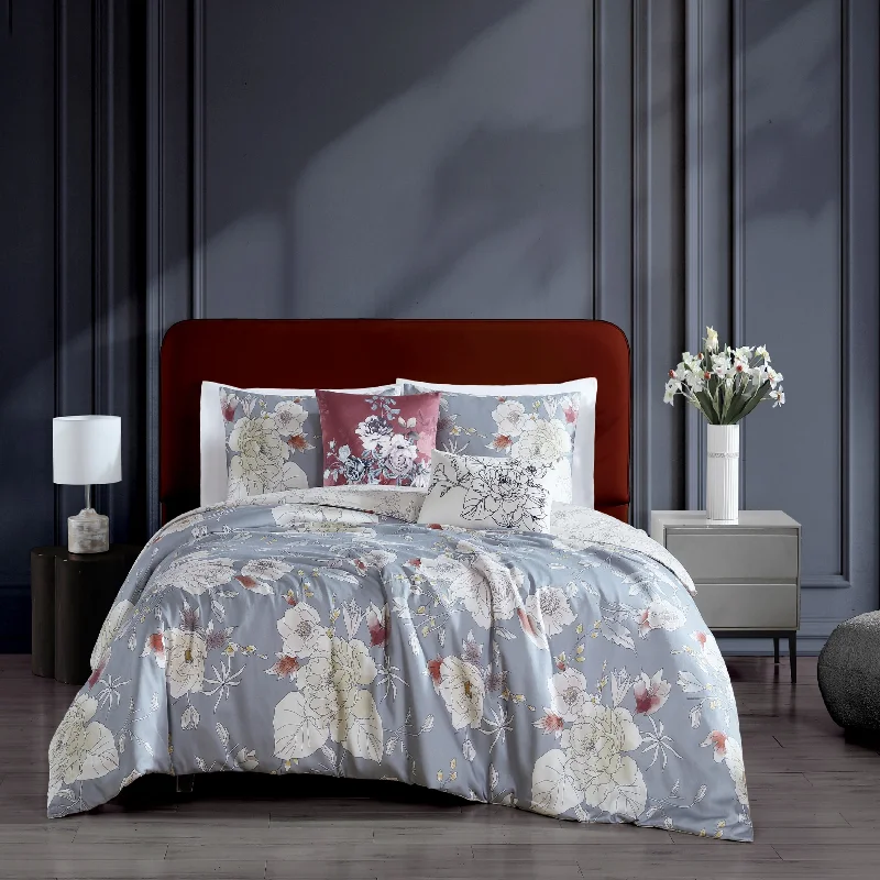 Queen - size comforters for standard queen - sized mattressesBebejan Smoky Blue Garden 100% Cotton 5-Piece Reversible Comforter Set Queen - size comforters for standard queen - sized mattressesBebejan Smoky Blue Garden 100% Cotton 5-Piece Reversible Comforter Set