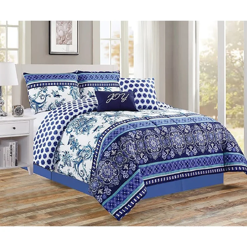 Cotton - filled comforters for a breathable and natural sleep experience5 Piece Comforter Set Soft Bedding Damask Blue White Oriental Queen Size Cotton - filled comforters for a breathable and natural sleep experience5 Piece Comforter Set Soft Bedding Damask Blue White Oriental Queen Size