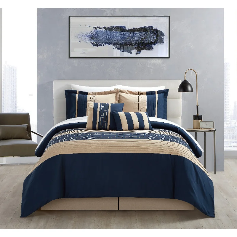 Microfiber - filled comforters that are lightweight and easy to care forChic Home Hotel Collection Caleb 6-Piece Navy Comforter Set Microfiber - filled comforters that are lightweight and easy to care forChic Home Hotel Collection Caleb 6-Piece Navy Comforter Set