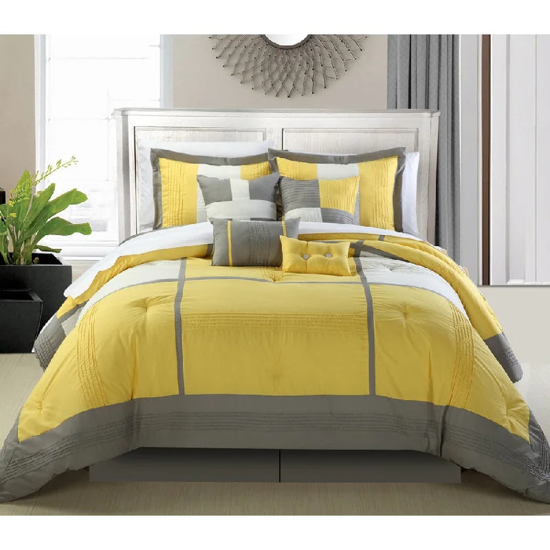 Microfiber - filled comforters that are lightweight and easy to care forPorch & Den Everett Yellow and Grey 8-piece Comforter Set Microfiber - filled comforters that are lightweight and easy to care forPorch & Den Everett Yellow and Grey 8-piece Comforter Set