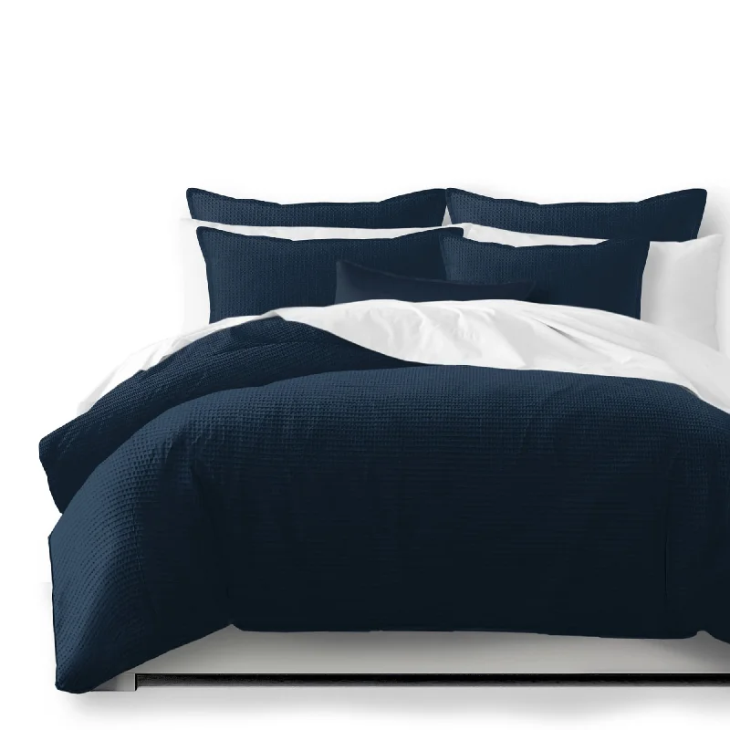 Duck down comforters with a softer feel and good warmth retentionClassic Waffle Navy Comforter and Pillow Sham(s) Set