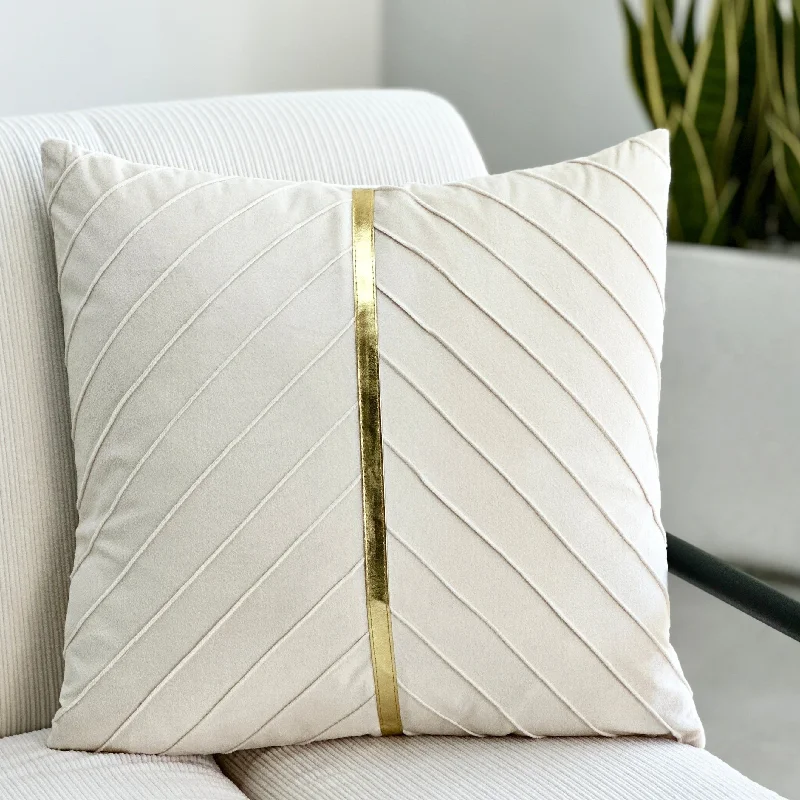 Square Pillows for Modern Home DecorBack Support Pillows for Office ChairsPleated Ivory Pillow Gold Stripe Square Pillows for Modern Home DecorBack Support Pillows for Office ChairsPleated Ivory Pillow Gold Stripe