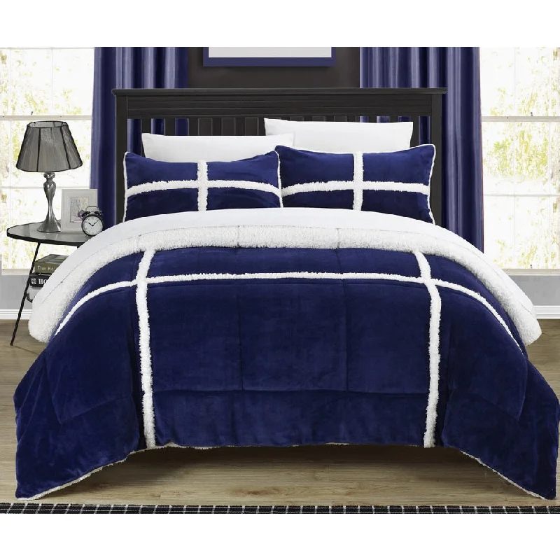 Microfiber - filled comforters that are lightweight and easy to care forChic Home 3-Piece Chiron, Sherpa Lined Comforter Set, Navy Microfiber - filled comforters that are lightweight and easy to care forChic Home 3-Piece Chiron, Sherpa Lined Comforter Set, Navy