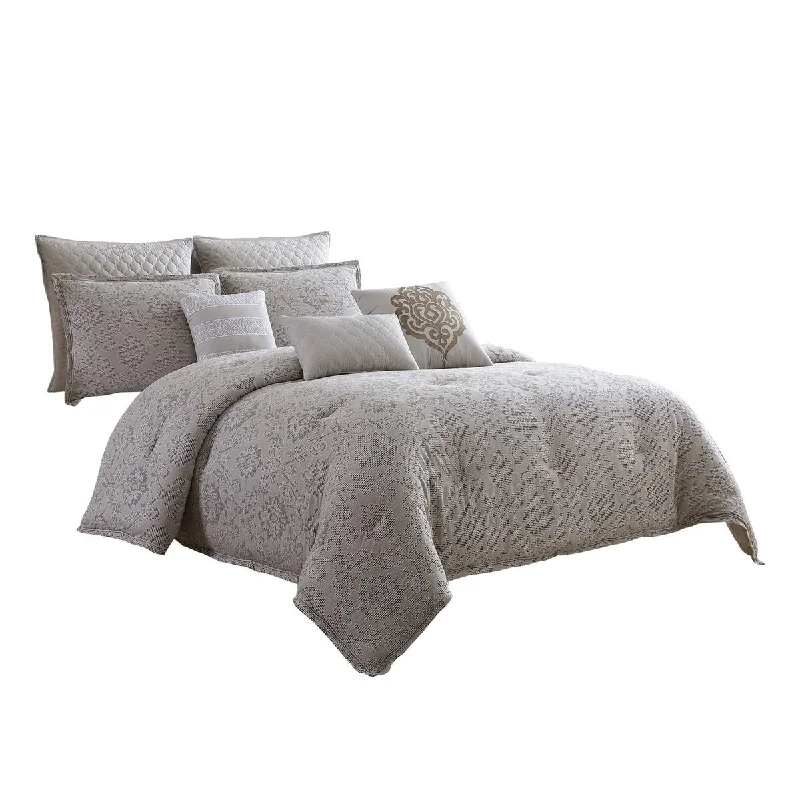 Bamboo - fiber - filled comforters with antibacterial and breathable qualities9 Piece Queen Cotton Comforter Set with Textured Floral Print, Gray Bamboo - fiber - filled comforters with antibacterial and breathable qualities9 Piece Queen Cotton Comforter Set with Textured Floral Print, Gray