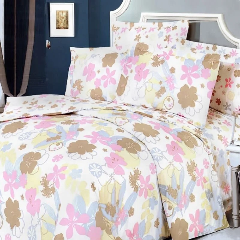 Down - filled comforters for supreme warmth and lightnessPink Brown Flowers 100% Cotton 5PC Comforter Set Down - filled comforters for supreme warmth and lightnessPink Brown Flowers 100% Cotton 5PC Comforter Set