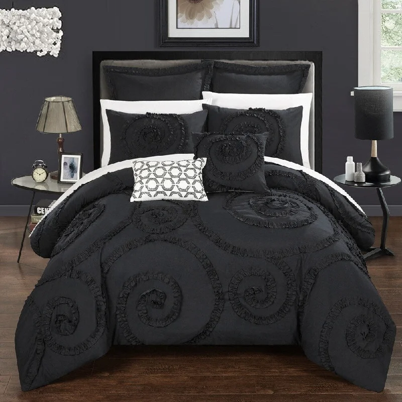 Full - size comforters suitable for full - sized beds in guest rooms or small bedroomsChic Home 7-Piece Rosamond Black Comforter Set Full - size comforters suitable for full - sized beds in guest rooms or small bedroomsChic Home 7-Piece Rosamond Black Comforter Set