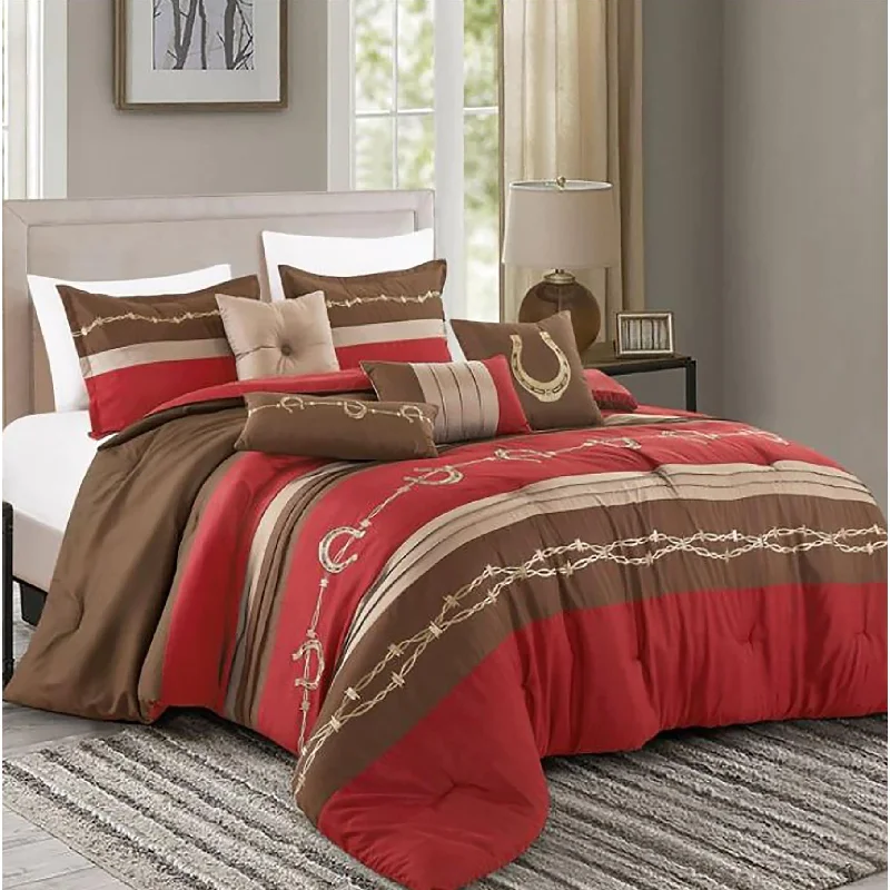 Latex - filled comforters with a bouncy texture and good support7 Piece Comforter Set Brown Red Horseshoe Western Soft Bedding Latex - filled comforters with a bouncy texture and good support7 Piece Comforter Set Brown Red Horseshoe Western Soft Bedding