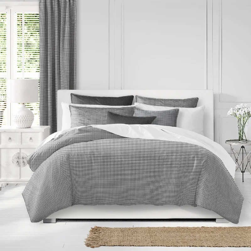 Synthetic - filled comforters like polyester for affordability and hypoallergenic propertiesRockton Check Gray Comforter & Pillow Sham Set.