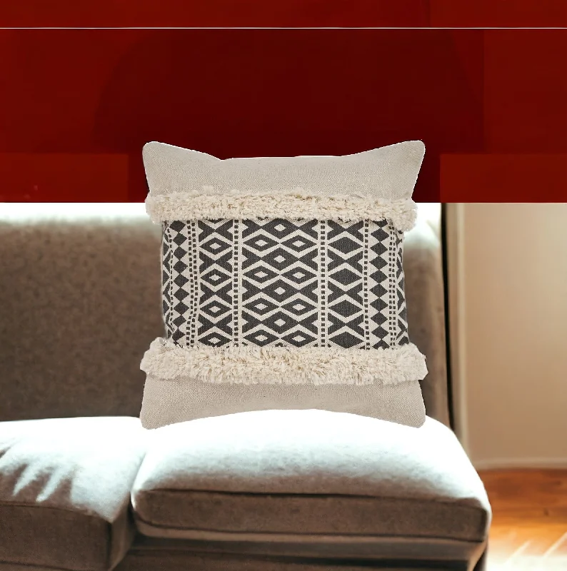 Soft and Fluffy Pillows for Bedroom ComfortPregnancy Pillows for Expectant Mothers18" X 18" Tan and Black Geometric Cotton Zippered Pillow With Shag Soft and Fluffy Pillows for Bedroom ComfortPregnancy Pillows for Expectant Mothers18" X 18" Tan and Black Geometric Cotton Zippered Pillow With Shag