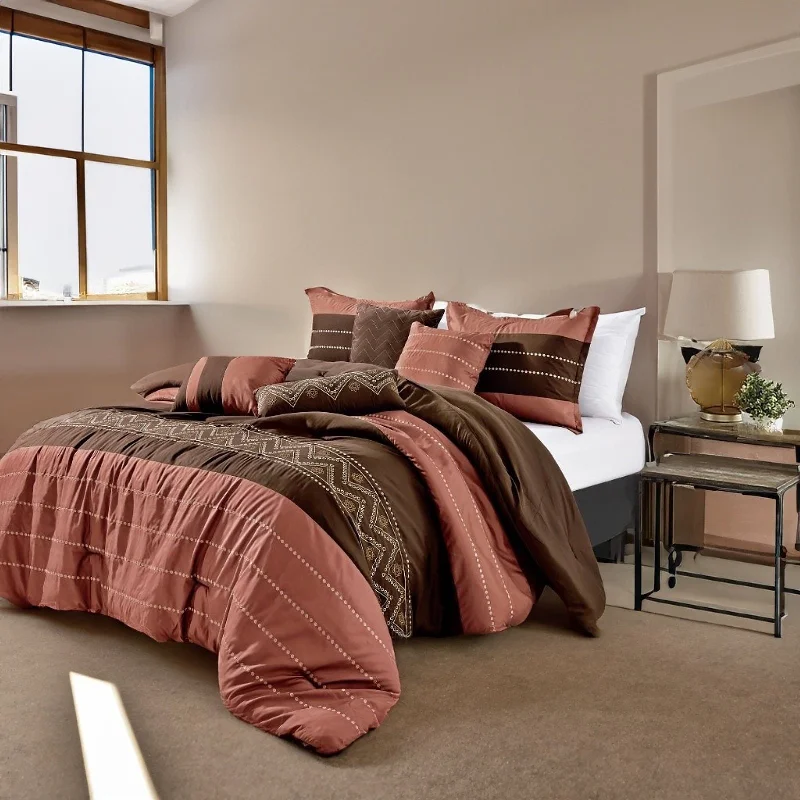 Down - filled comforters for supreme warmth and lightness7 Piece Comforter Set Brown Rust Boho Minimal Soft Bedding Down - filled comforters for supreme warmth and lightness7 Piece Comforter Set Brown Rust Boho Minimal Soft Bedding