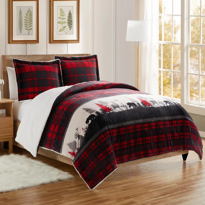 Bamboo - fiber - filled comforters with antibacterial and breathable qualitiesSweet Home Collection Christmas 3PC Sherpa Buffalo Comforter Set
