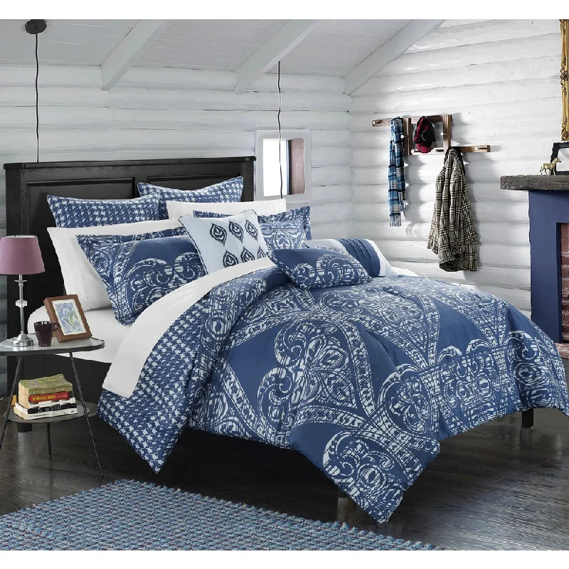 Queen - size comforters for standard queen - sized mattressesThe Curated Nomad Shirley Navy Reversible 8-piece Comforter Set Queen - size comforters for standard queen - sized mattressesThe Curated Nomad Shirley Navy Reversible 8-piece Comforter Set