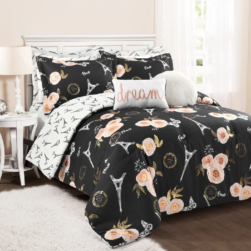 Full - size comforters suitable for full - sized beds in guest rooms or small bedroomsLush Decor Vintage Paris Rose Butterfly Script Comforter Set Full - size comforters suitable for full - sized beds in guest rooms or small bedroomsLush Decor Vintage Paris Rose Butterfly Script Comforter Set