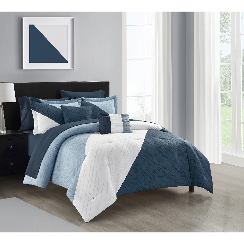 Down - filled comforters for supreme warmth and lightnessNY&C Home Kinsley 9-Piece Color Block Design Comforter Set Down - filled comforters for supreme warmth and lightnessNY&C Home Kinsley 9-Piece Color Block Design Comforter Set