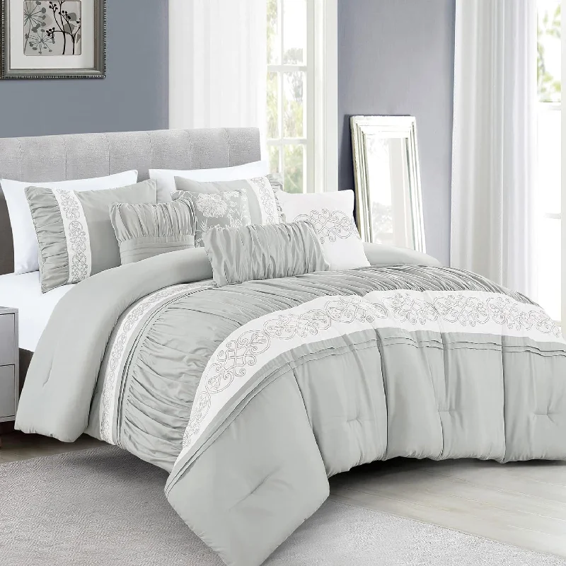 Full - size comforters suitable for full - sized beds in guest rooms or small bedrooms7 Piece Comforter Set Grey White Floral Soft Bedding Full - size comforters suitable for full - sized beds in guest rooms or small bedrooms7 Piece Comforter Set Grey White Floral Soft Bedding