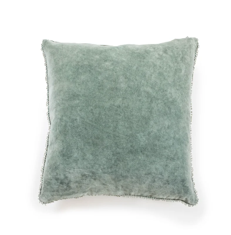 Back Support Pillows for Office ChairsCotton Pillows for Natural ComfortSage Velvet Pillow With Poms - 22"x22 Back Support Pillows for Office ChairsCotton Pillows for Natural ComfortSage Velvet Pillow With Poms - 22"x22