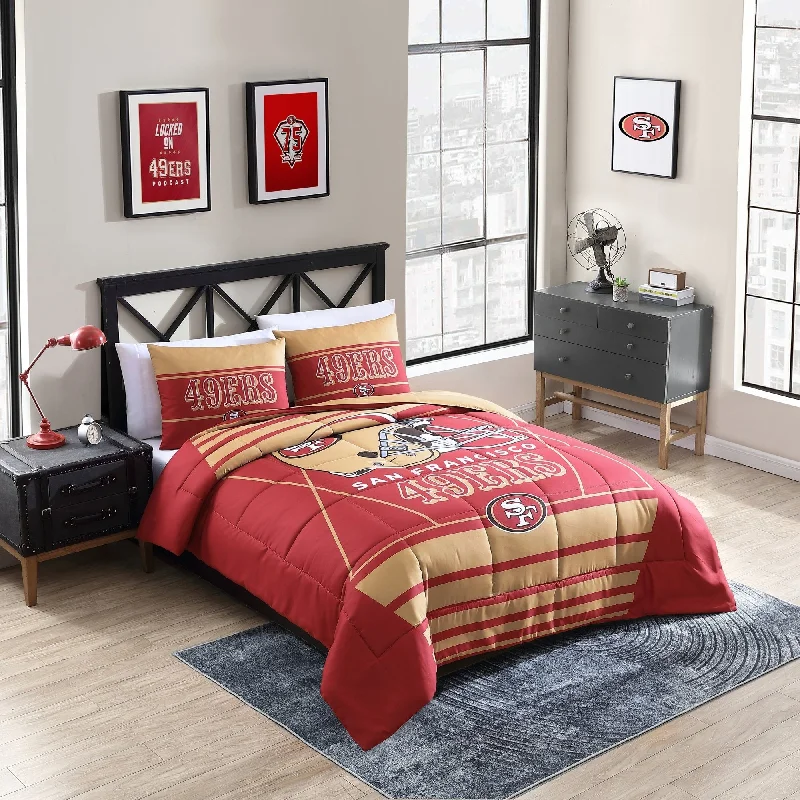 Microfiber - filled comforters that are lightweight and easy to care forSan Francisco 49ers NFL Licensed "Crosser" Comforter & Sham Set Microfiber - filled comforters that are lightweight and easy to care forSan Francisco 49ers NFL Licensed "Crosser" Comforter & Sham Set