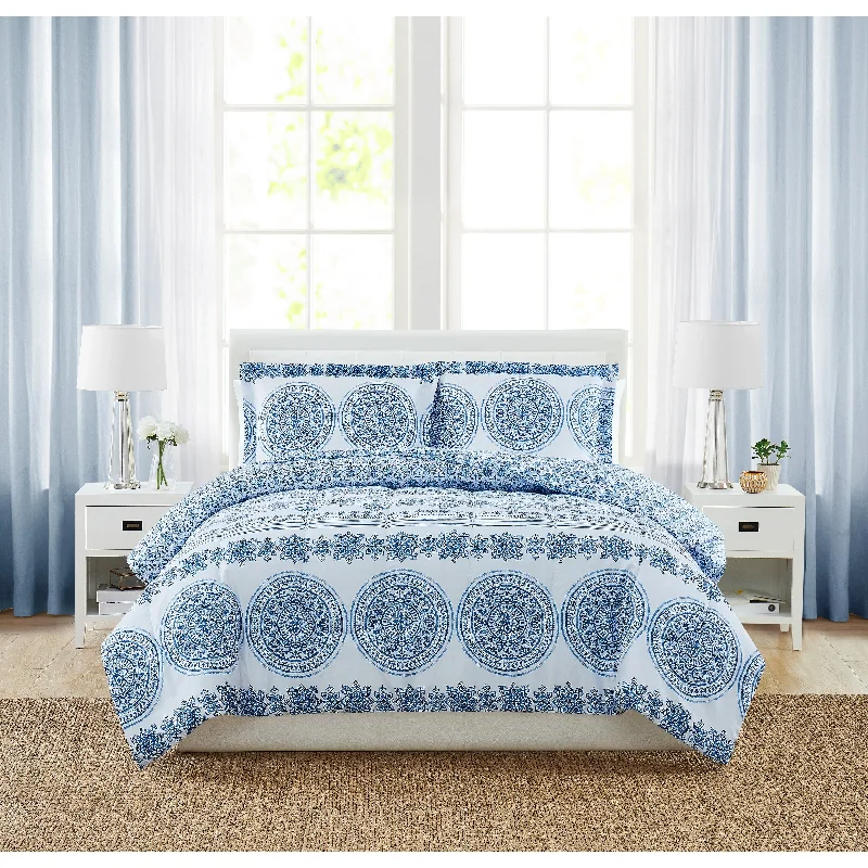 Cotton - filled comforters for a breathable and natural sleep experienceStyle 212 Blue Medallion 3 Piece Comforter Set Cotton - filled comforters for a breathable and natural sleep experienceStyle 212 Blue Medallion 3 Piece Comforter Set