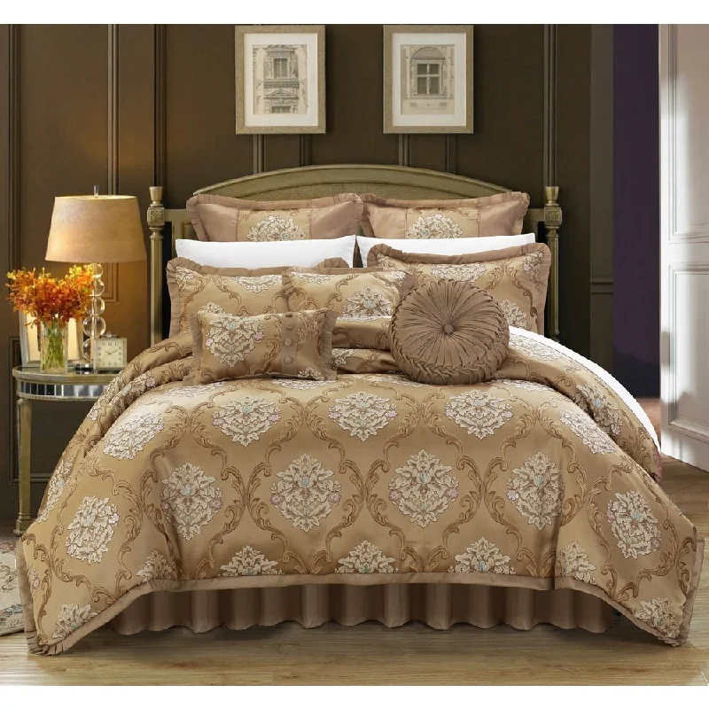 Goose down comforters known for their superior quality and insulationChic Home Antonio Gold Jacquard 9-piece Comforter Set Goose down comforters known for their superior quality and insulationChic Home Antonio Gold Jacquard 9-piece Comforter Set