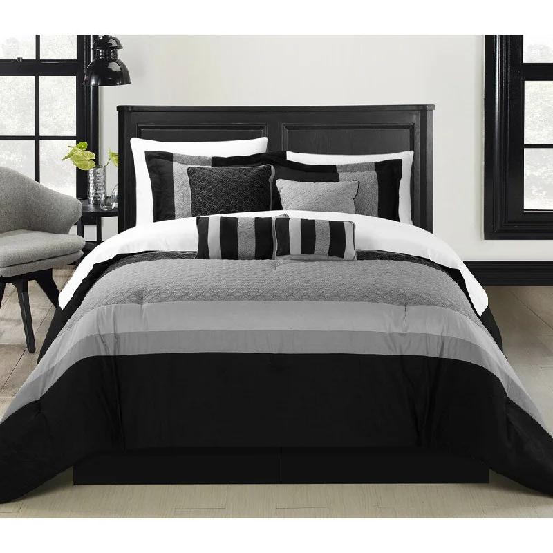 Wool - filled comforters with natural moisture - wicking and temperature - regulating featuresChic Home Delmonte Black 8-Piece Comforter Set Wool - filled comforters with natural moisture - wicking and temperature - regulating featuresChic Home Delmonte Black 8-Piece Comforter Set