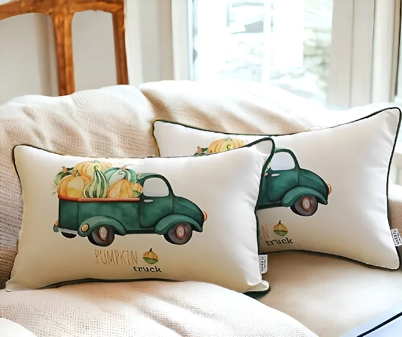 Plush Pillows for a Cozy BedBolster Pillows for Sofa DecorationSet Of 2 20" Pumpkin Truck Lumbar Pillow Cover In Multicolor Plush Pillows for a Cozy BedBolster Pillows for Sofa DecorationSet Of 2 20" Pumpkin Truck Lumbar Pillow Cover In Multicolor