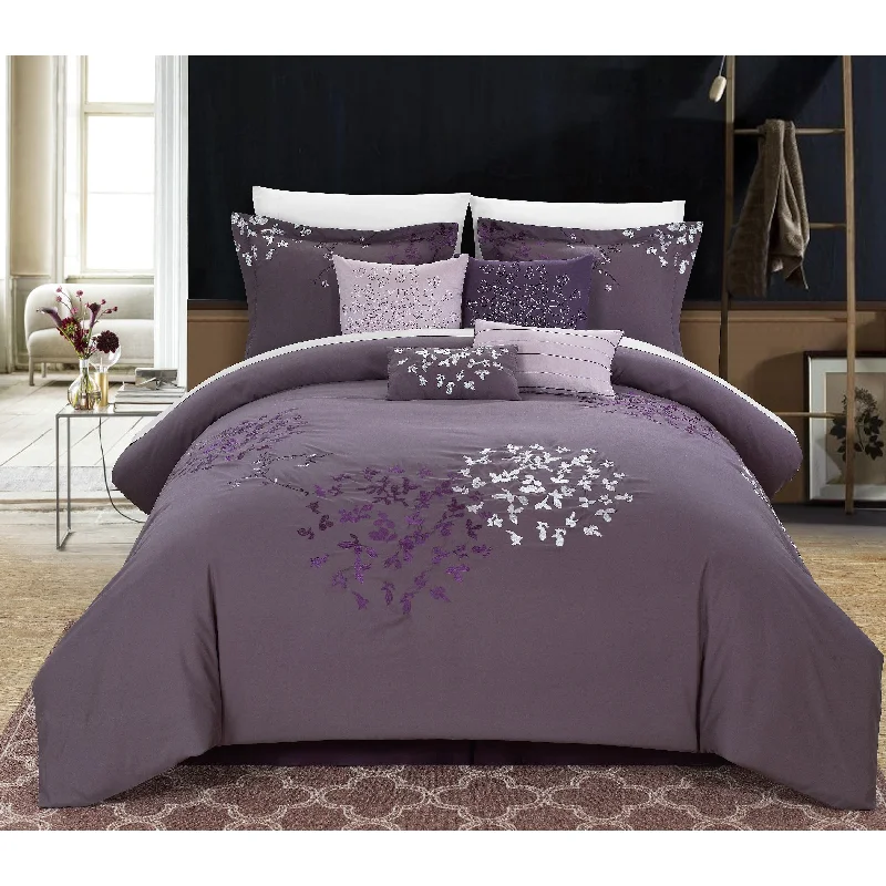 Synthetic - filled comforters like polyester for affordability and hypoallergenic propertiesChic Home Chelsia 8-Piece Embroidered Comforter Set, Plum Synthetic - filled comforters like polyester for affordability and hypoallergenic propertiesChic Home Chelsia 8-Piece Embroidered Comforter Set, Plum