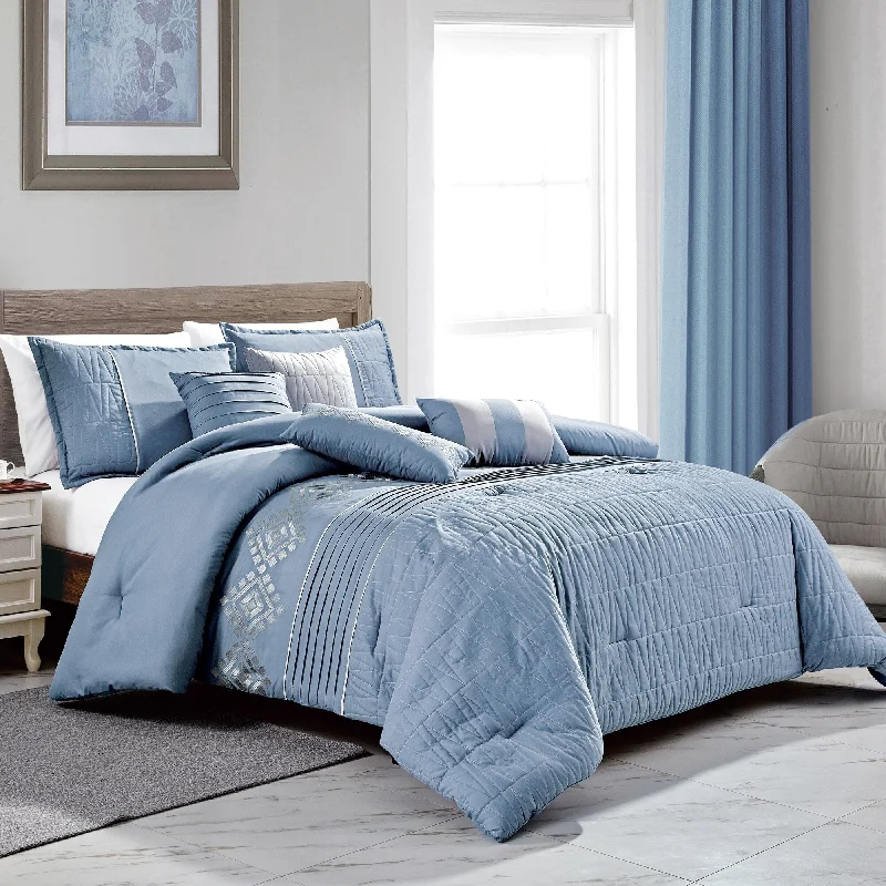 Queen - size comforters for standard queen - sized mattressesKaede 7Pc Comforter Set - Blue Queen - size comforters for standard queen - sized mattressesKaede 7Pc Comforter Set - Blue