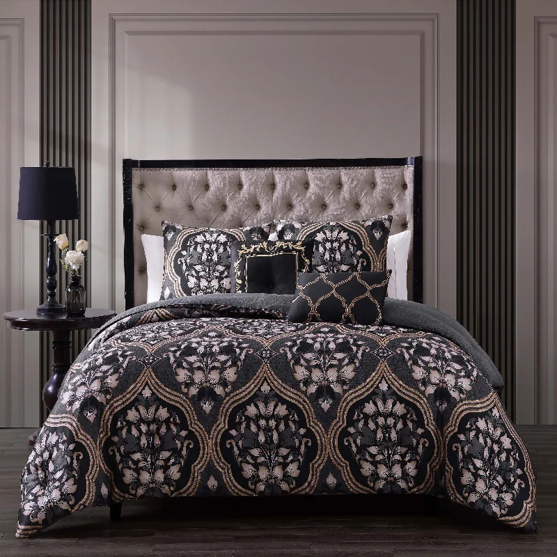Bamboo - fiber - filled comforters with antibacterial and breathable qualitiesBebejan Asti Black 100% Cotton 230 Thread Count 5-Piece Reversible Comforter Set Bamboo - fiber - filled comforters with antibacterial and breathable qualitiesBebejan Asti Black 100% Cotton 230 Thread Count 5-Piece Reversible Comforter Set
