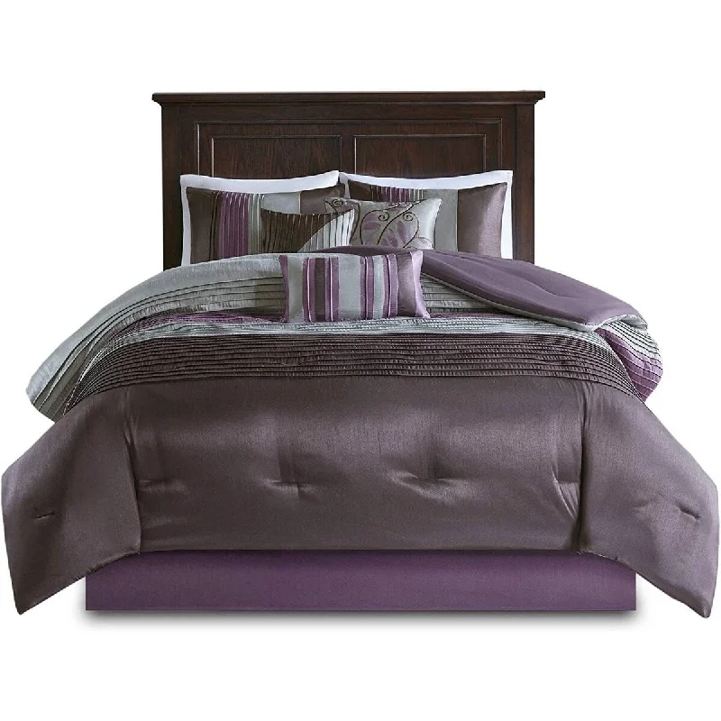 Silk - filled comforters for a luxurious and smooth touchQueen/ King Size 7 Piece Bed In A Bag Comforter Set Faux Silk Stripes - Blue/ Purple-Grey/ Yellow-Grey/ Black-Grey Silk - filled comforters for a luxurious and smooth touchQueen/ King Size 7 Piece Bed In A Bag Comforter Set Faux Silk Stripes - Blue/ Purple-Grey/ Yellow-Grey/ Black-Grey
