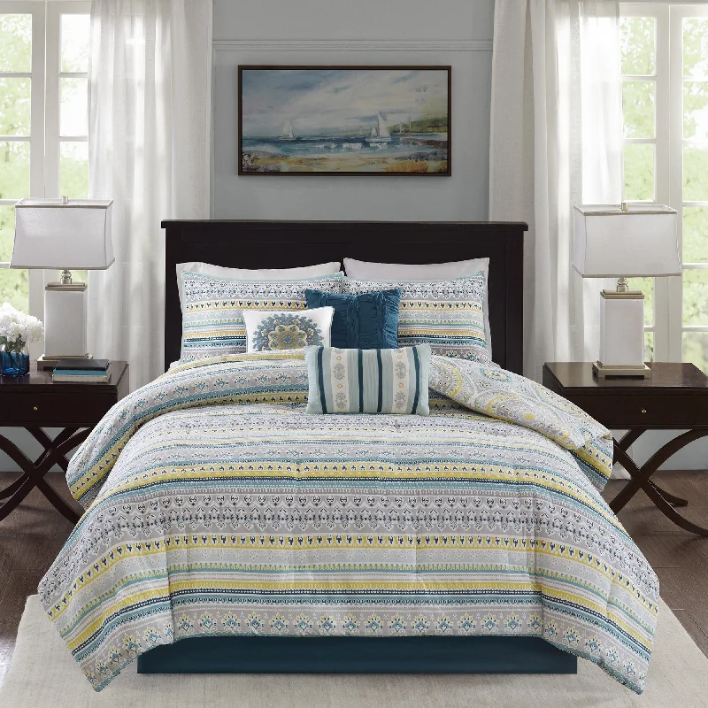 Microfiber - filled comforters that are lightweight and easy to care forMadison Park Delta Teal 7 Pieces Reversible Cotton Sateen Printed Comforter Set Microfiber - filled comforters that are lightweight and easy to care forMadison Park Delta Teal 7 Pieces Reversible Cotton Sateen Printed Comforter Set