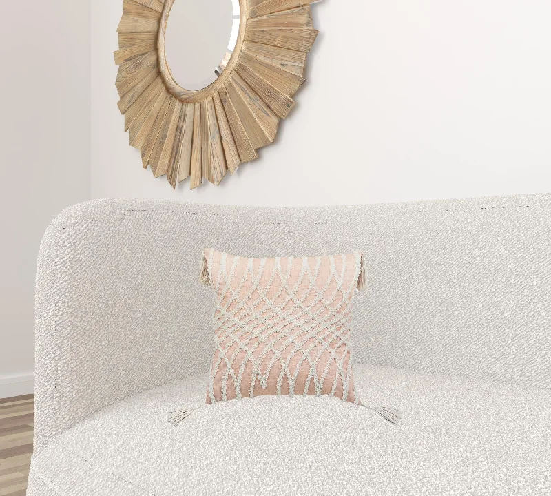 Hypoallergenic Pillows for Allergy SufferersTravel Pillows for Long Journeys17" X 17" Beige And White Interlocking Zippered Polyester Throw Pillow With Tassels Hypoallergenic Pillows for Allergy SufferersTravel Pillows for Long Journeys17" X 17" Beige And White Interlocking Zippered Polyester Throw Pillow With Tassels