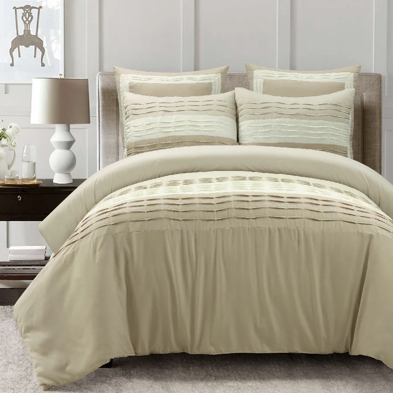 Cotton - filled comforters for a breathable and natural sleep experienceLush Decor Mia Solid Pleated Color Block With Euro Shams Comforter 5 Piece Set Cotton - filled comforters for a breathable and natural sleep experienceLush Decor Mia Solid Pleated Color Block With Euro Shams Comforter 5 Piece Set