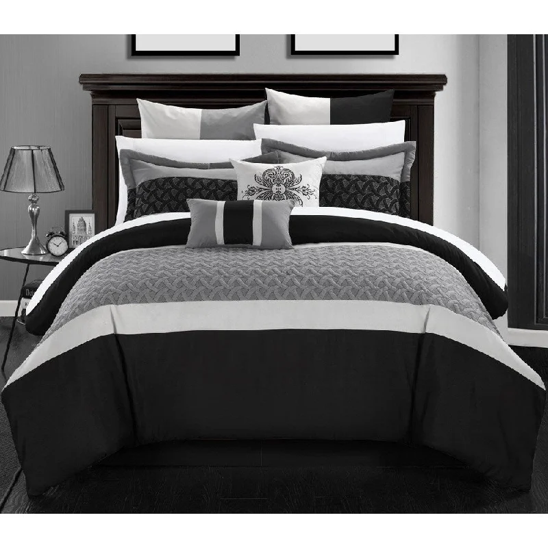 Cotton - filled comforters for a breathable and natural sleep experienceChic Home Luana Bed-In-A-Bag Black Comforter 12 Piece Set Cotton - filled comforters for a breathable and natural sleep experienceChic Home Luana Bed-In-A-Bag Black Comforter 12 Piece Set