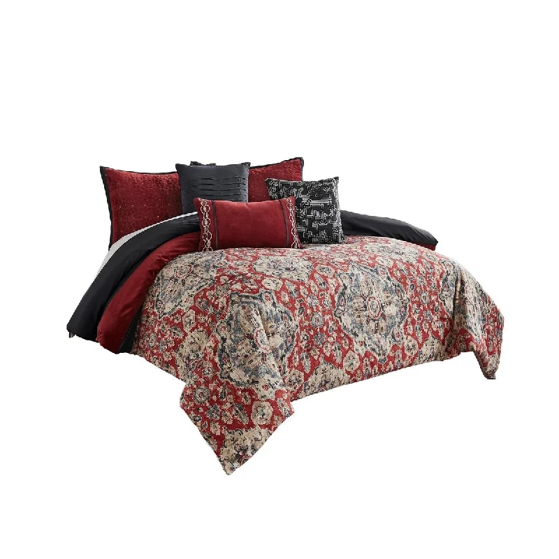Full - size comforters suitable for full - sized beds in guest rooms or small bedrooms10 Piece King Size Comforter Set with Medallion Print, Red Full - size comforters suitable for full - sized beds in guest rooms or small bedrooms10 Piece King Size Comforter Set with Medallion Print, Red