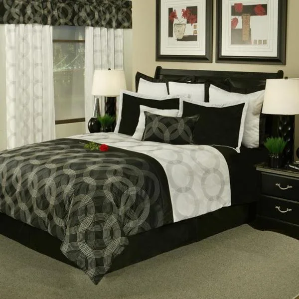 Microfiber - filled comforters that are lightweight and easy to care forPCHF Circa Black White 8-piece Comforter Set Microfiber - filled comforters that are lightweight and easy to care forPCHF Circa Black White 8-piece Comforter Set