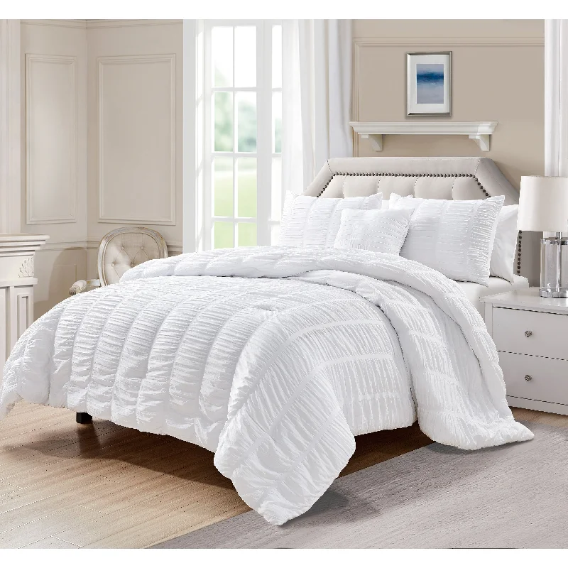 Duck down comforters with a softer feel and good warmth retentionElectra 4pc Seersucker Comforter Set White Duck down comforters with a softer feel and good warmth retentionElectra 4pc Seersucker Comforter Set White