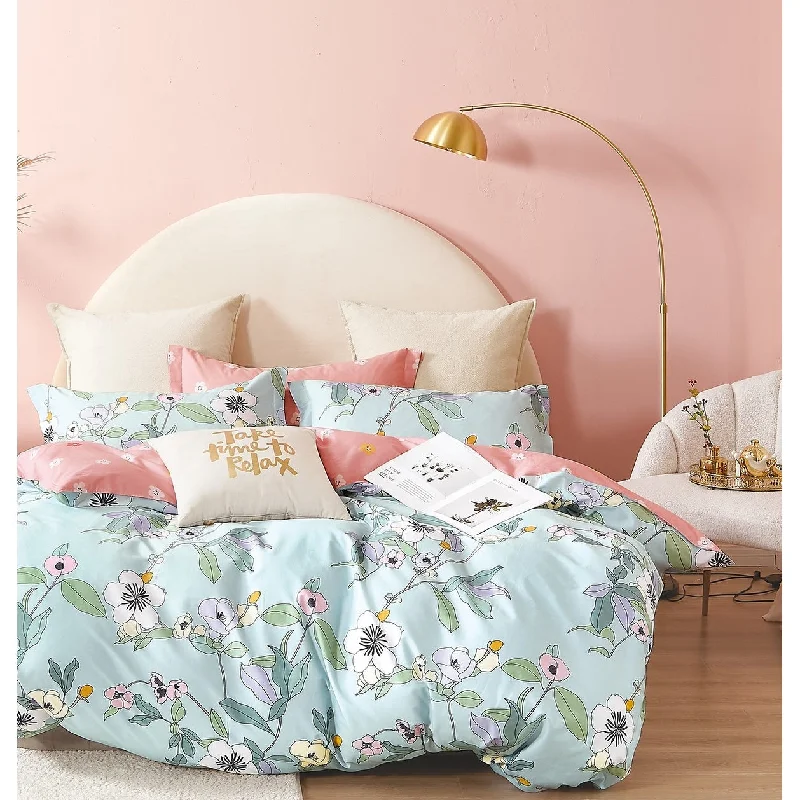 Bamboo - fiber - filled comforters with antibacterial and breathable qualitiesMarceau Blue/Pink Floral 100% Cotton Reversible Comforter Set Bamboo - fiber - filled comforters with antibacterial and breathable qualitiesMarceau Blue/Pink Floral 100% Cotton Reversible Comforter Set