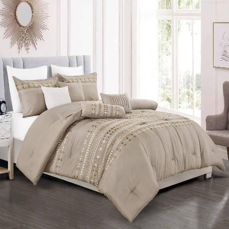 Cotton - filled comforters for a breathable and natural sleep experiencePorch & Den Maya Polyester 7Pc Comforter Set - TAUPE