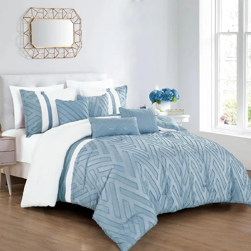 Microfiber - filled comforters that are lightweight and easy to care for7 Piece Comforter Set Light Blue Geometric Chevron Soft Bedding Microfiber - filled comforters that are lightweight and easy to care for7 Piece Comforter Set Light Blue Geometric Chevron Soft Bedding