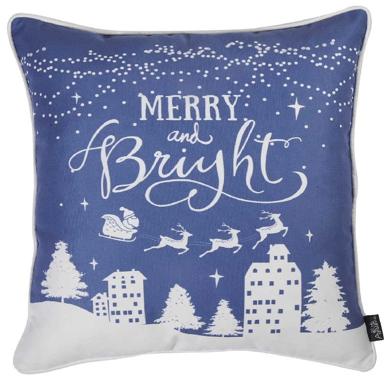Decorative Pillows for Living Room MakeoverRound Pillows for Boho-Style Interiors18" Blue Christmas Merry Bright Throw Pillow Cover Decorative Pillows for Living Room MakeoverRound Pillows for Boho-Style Interiors18" Blue Christmas Merry Bright Throw Pillow Cover