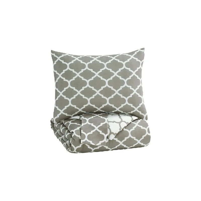 Latex - filled comforters with a bouncy texture and good support3 Piece Queen Comforter Set with Quatrefoil Design, Grey and White Latex - filled comforters with a bouncy texture and good support3 Piece Queen Comforter Set with Quatrefoil Design, Grey and White