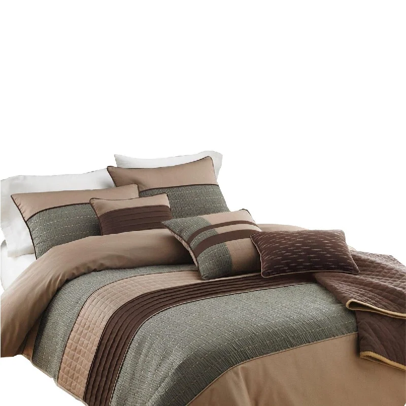 Down - filled comforters for supreme warmth and lightness7 Piece Queen Comforter Set with Pleats and Texture, Gray and Brown Down - filled comforters for supreme warmth and lightness7 Piece Queen Comforter Set with Pleats and Texture, Gray and Brown